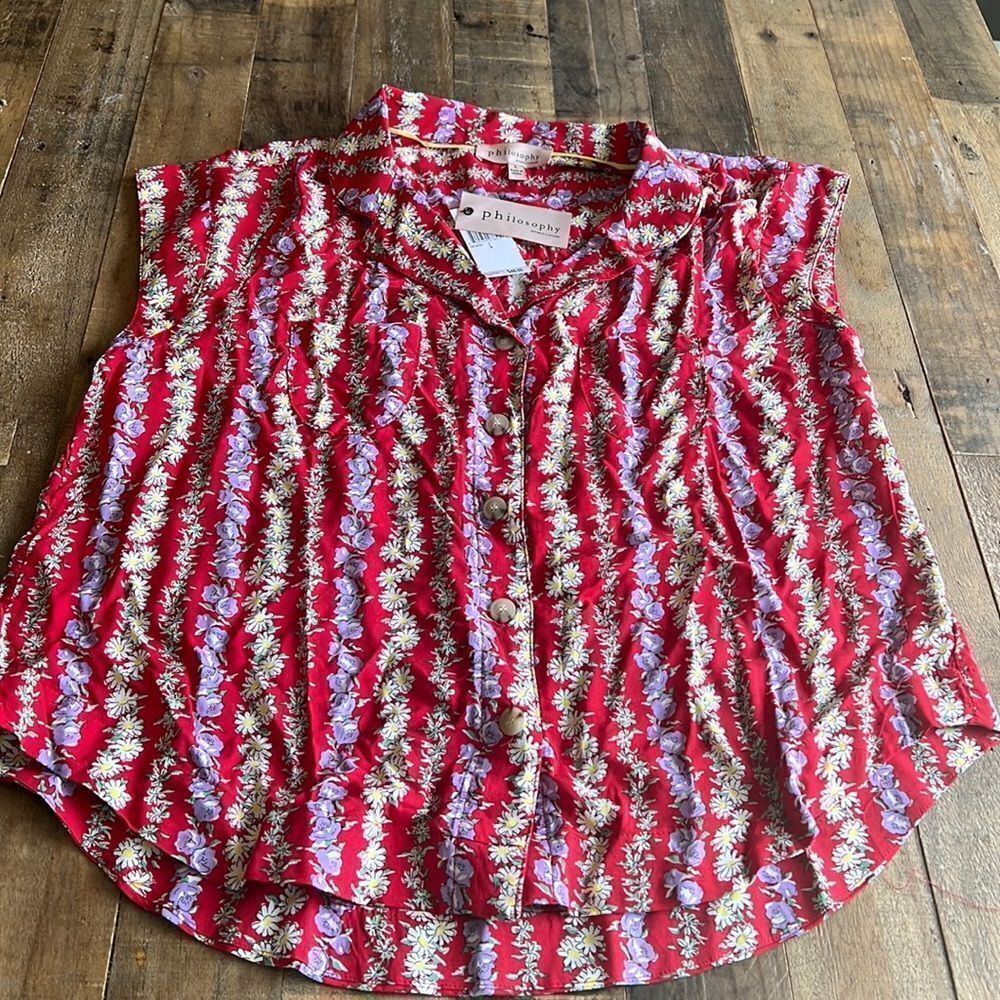 NWT PHILOSOPHY BUTTON UP 💯 rayon Shirt size L